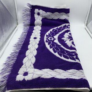 Vintage Fieldcrest Bath Towel Purple White Floral Fringed USA 45 X 25 in Retro